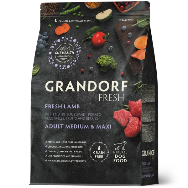 Grandorf Fresh koeratoit keskmist ja suurt tõugu koertele – värske lammas & maguskartul Grandorf Fresh koeratoit keskmist ja suurt tõugu koertele – värske lammas & maguskartul 3 kg