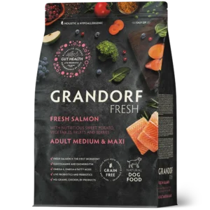 Grandorf Fresh koeratoit keskmist ja suurt tõugu koertele – värske lõhefilee & maguskartul Grandorf Fresh koeratoit keskmist ja suurt tõugu koertele – värske lõhefilee & maguskartul