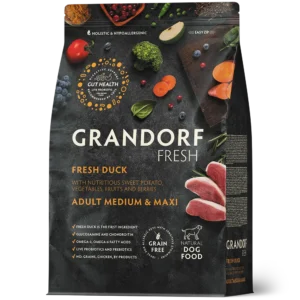 Grandorf Fresh koeratoit keskmist ja suurt tõugu täiskasvanutele – värske part & maguskartul Grandorf Fresh koeratoit keskmist ja suurt tõugu täiskasvanutele – värske part & maguskartul